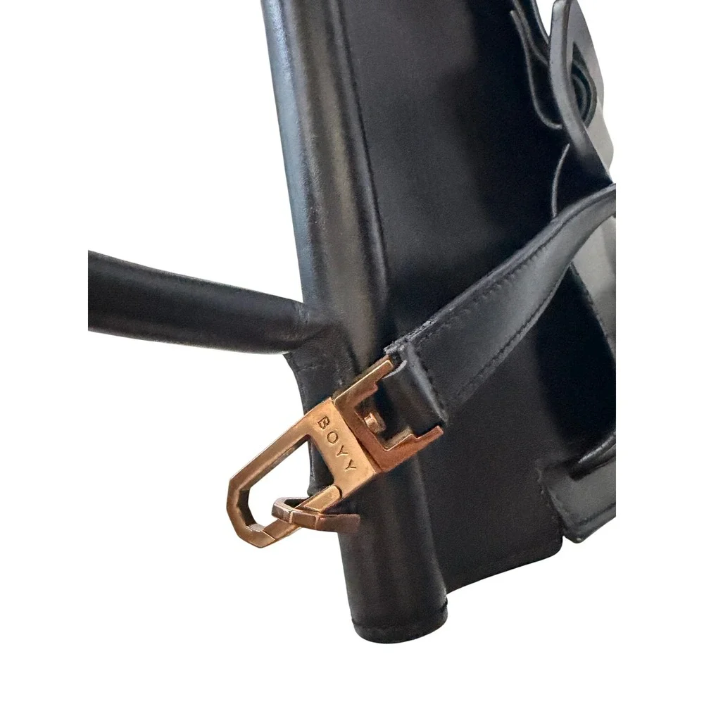 BOYY Karl 24 Black Leather Top Handle Bag with Oversized Buckle and Strap
